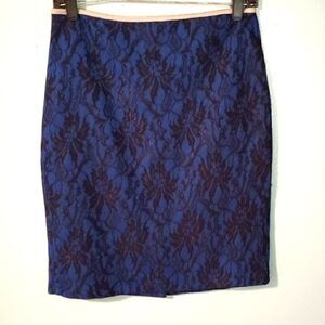 Electric blue and black lace overlay pencil skirt